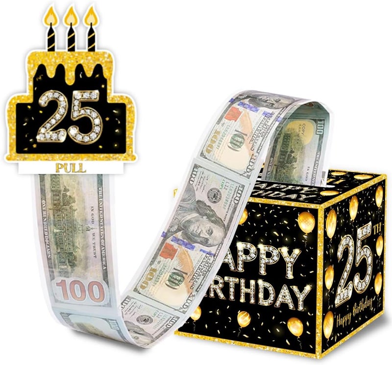ChillHui Store 25th Birthday Money Gift Boxes for Cash, Twenty-Five Years Old Birthday Money Pull Box for Boys Girls Men Women - Image 1